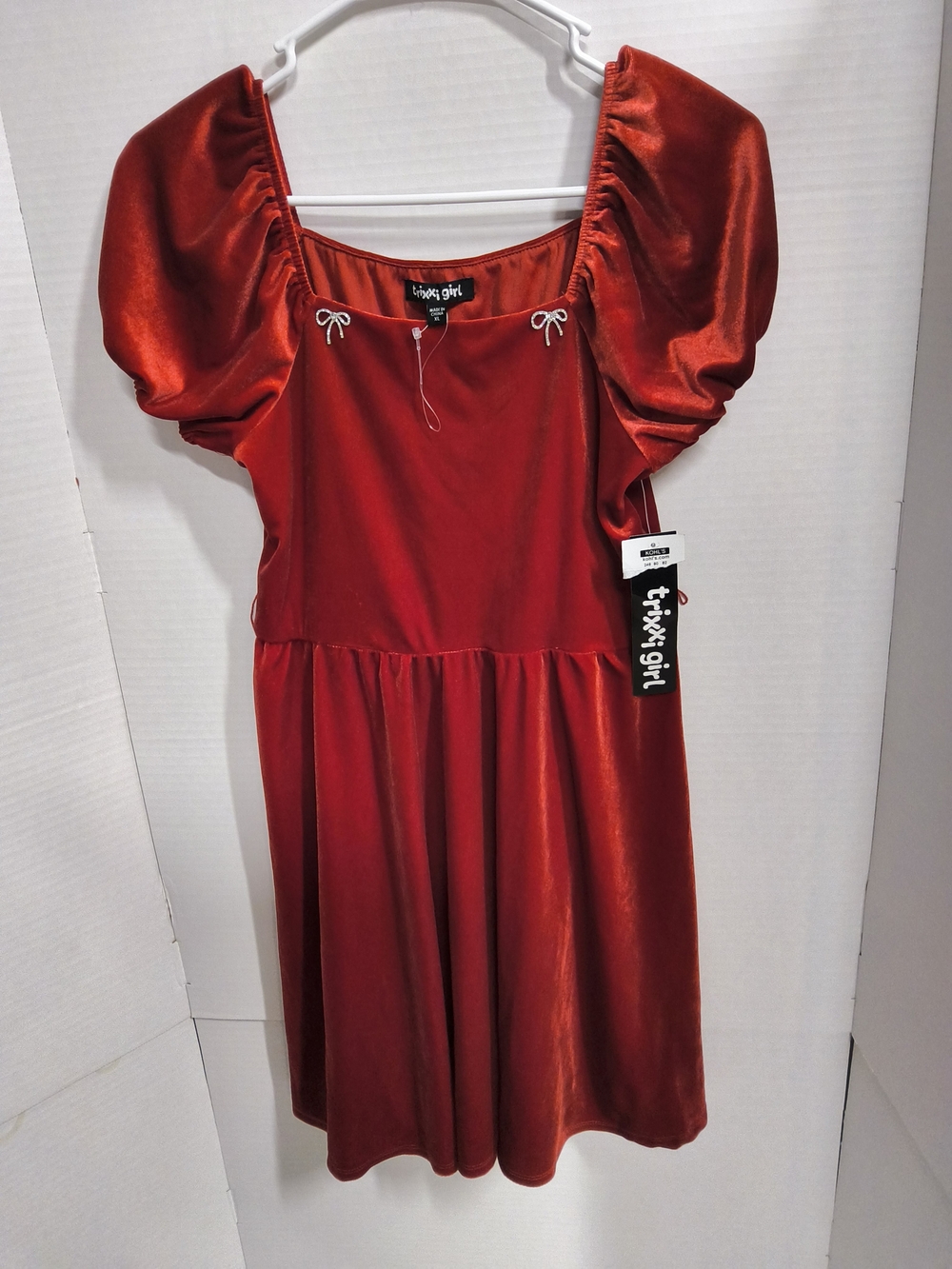 Girls Size Xl Trixxi Red Velvet Puff-Sleeve Girls Dress